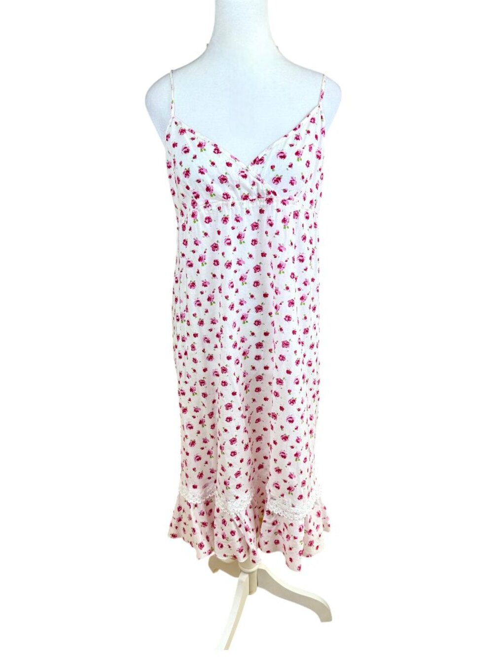 Free People Cotton Slip Dress Floral Midi Pink White 00’s Festival (10)